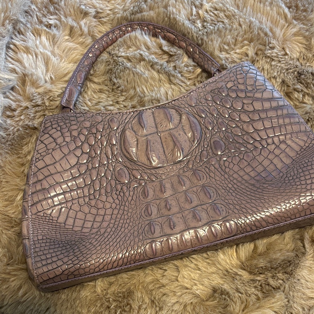 Elegant Brahmin Crocodile-Embossed Handbag in lavender grey!